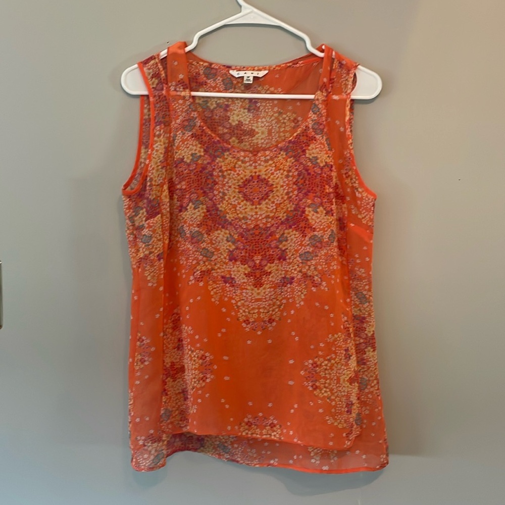 CAbi Merrow Edge Orange Floral Tank - Medium